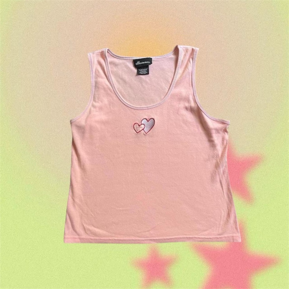 Pink Heart Embroidered Tank Top